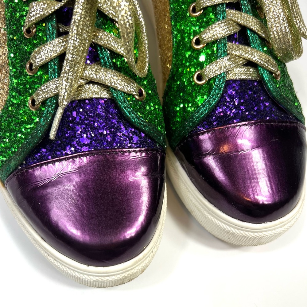 Mardis Gras Glitter Lace-Up Sneakers in Green, Purple & Gold - Picture 3 of 10